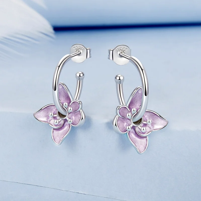 (imagem para) Brincos Estilo PANDORA Flor Roxa - BSE976 - Visualizar 2