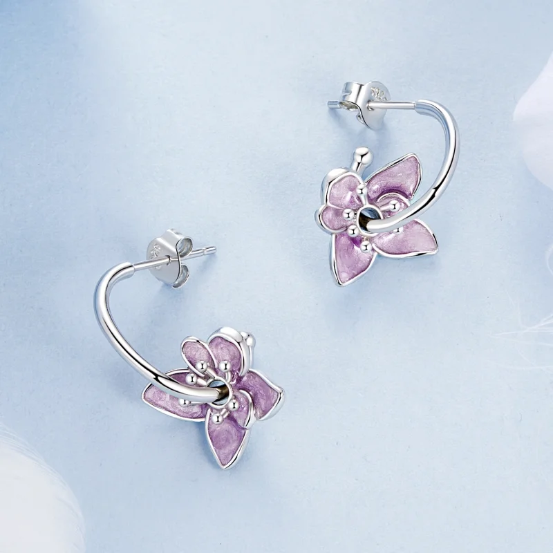(imagem para) Brincos Estilo PANDORA Flor Roxa - BSE976 - Visualizar 3