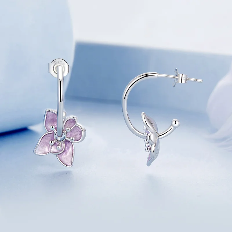 (imagem para) Brincos Estilo PANDORA Flor Roxa - BSE976 - Visualizar 4