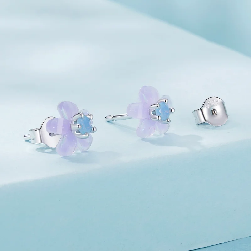 (imagem para) Brincos Estilo PANDORA Flor Roxa - SCE1733 - Visualizar 2