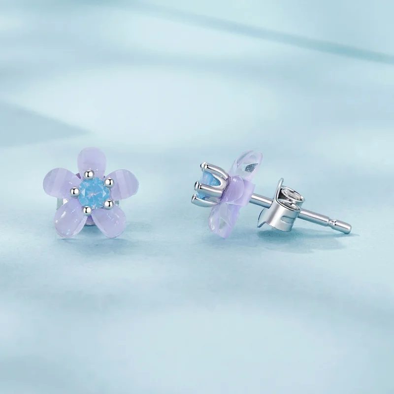 (imagem para) Brincos Estilo PANDORA Flor Roxa - SCE1733 - Visualizar 4