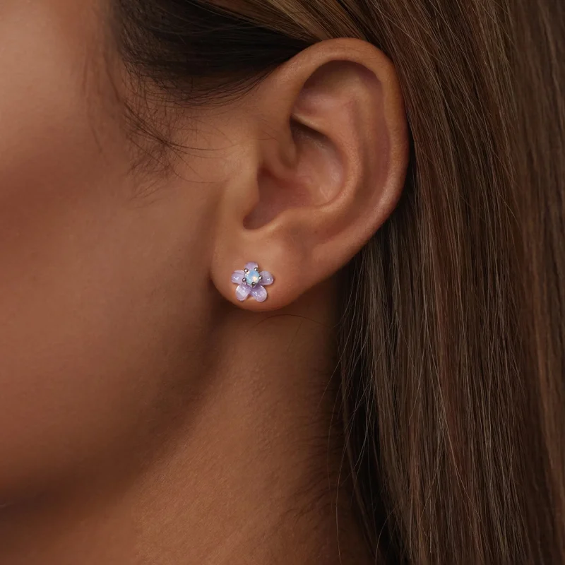 (imagem para) Brincos Estilo PANDORA Flor Roxa - SCE1733 - Visualizar 5