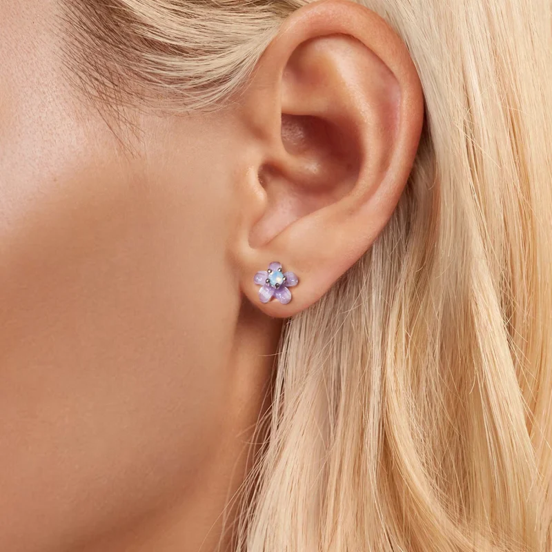 (imagem para) Brincos Estilo PANDORA Flor Roxa - SCE1733 - Visualizar 6