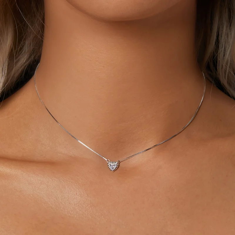 (imagem para) Colar de Clavícula com Moissanite em Formato de Coração Estilo PANDORA (Um Certi - Visualizar 5