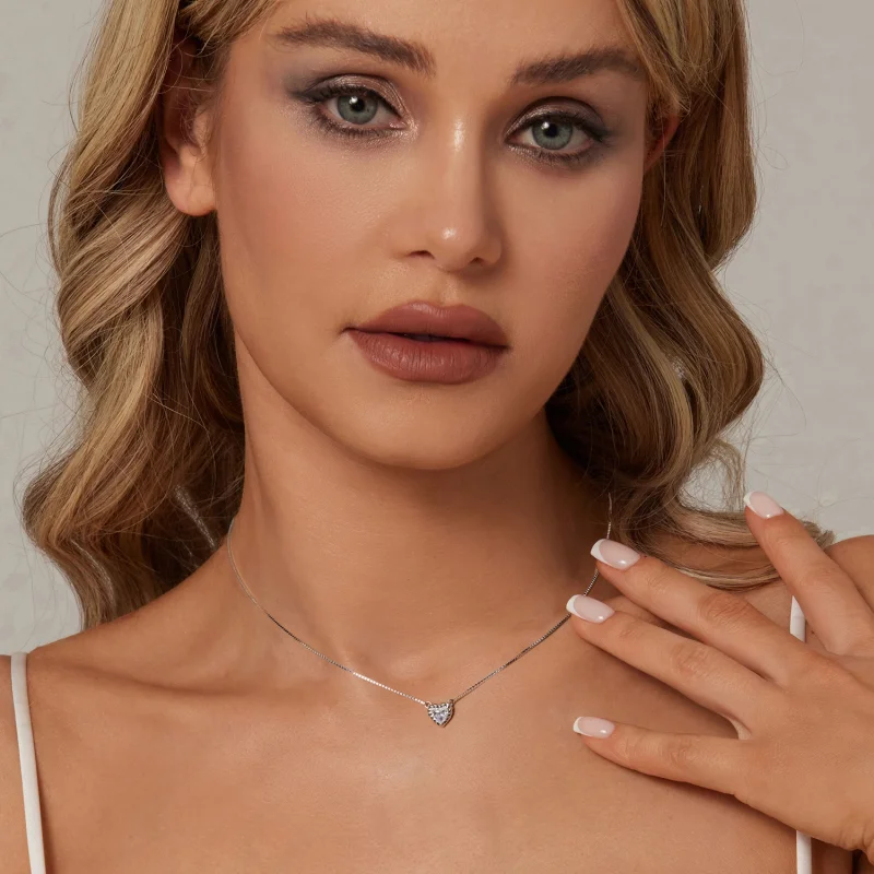 (imagem para) Colar de Clavícula com Moissanite em Formato de Coração Estilo PANDORA (Um Certi - Visualizar 6