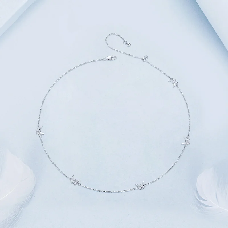 (imagem para) Colar de Corrente Estilo PANDORA Borboleta Pequena para Clavícula - BSN376 - Visualizar 3