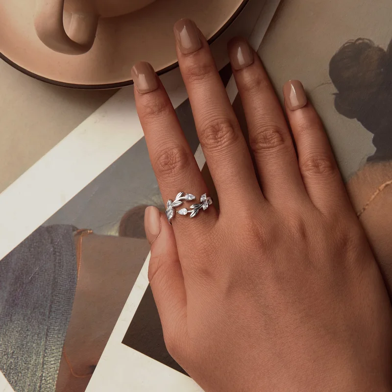(imagem para) Anel Aberto com Envoltório de Folha Estilo PANDORA - BSR552-E - Visualizar 4