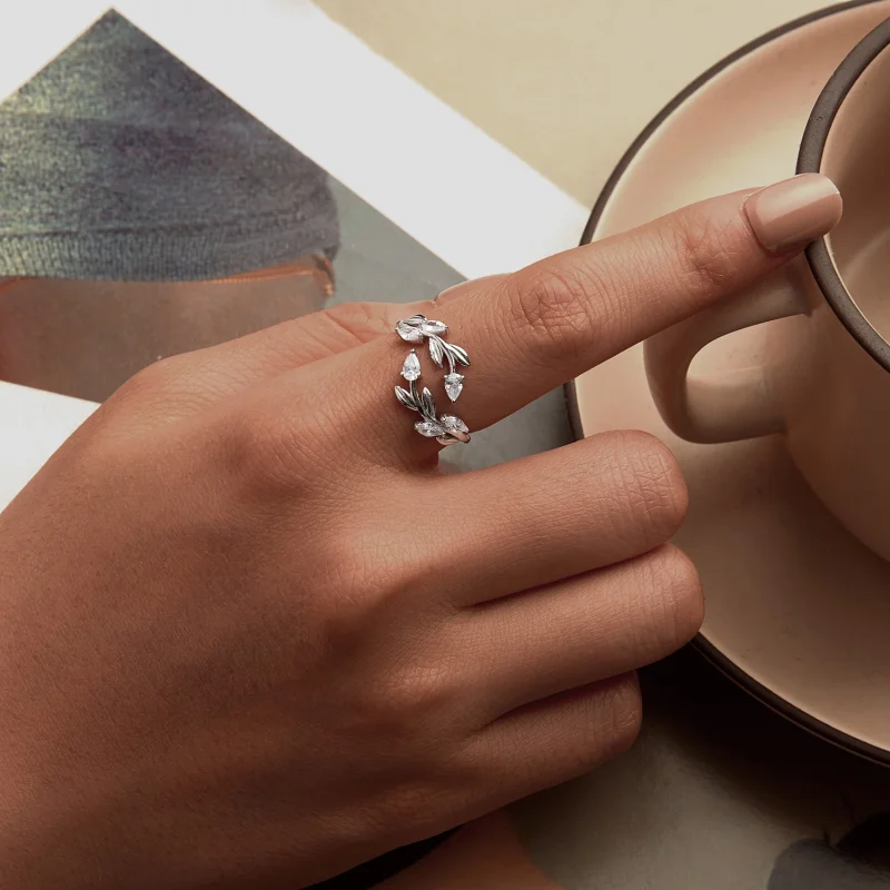 (imagem para) Anel Aberto com Envoltório de Folha Estilo PANDORA - BSR552-E - Visualizar 5