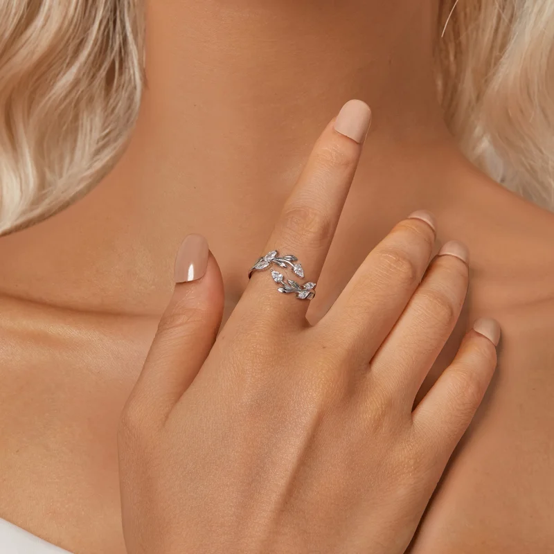 (imagem para) Anel Aberto com Envoltório de Folha Estilo PANDORA - BSR552-E - Visualizar 6