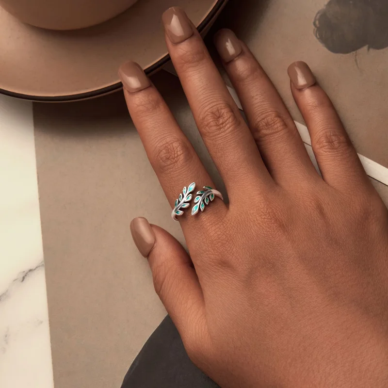 (imagem para) Anel Aberto Folha Estilo PANDORA - BSR542-E - Visualizar 6