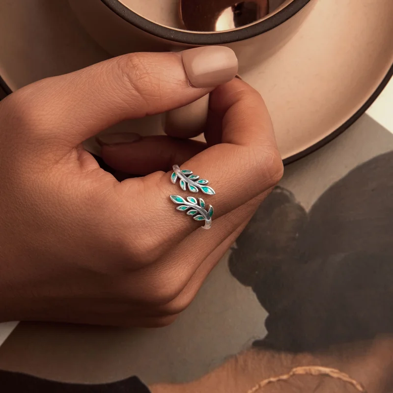 (imagem para) Anel Aberto Folha Estilo PANDORA - BSR542-E - Visualizar 7
