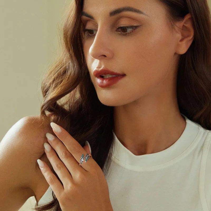 (imagem para) Anel Aberto Folha Estilo PANDORA - BSR542-E - Visualizar 8