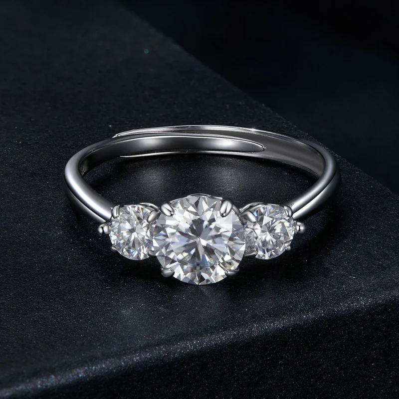 (imagem para) Anel aberto romântico estilo PANDORA com 1ct de Moissanita (com um certificado) - Visualizar 3