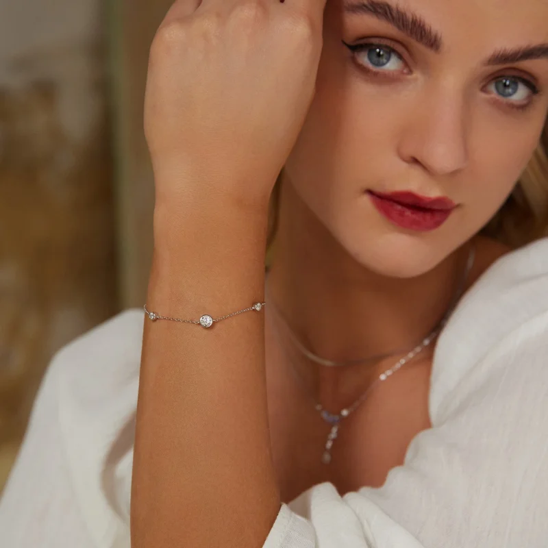 (imagem para) Bracelete Estrelado de Moissanita Estilo PANDORA (com um certificado) - MSB018 - Visualizar 6