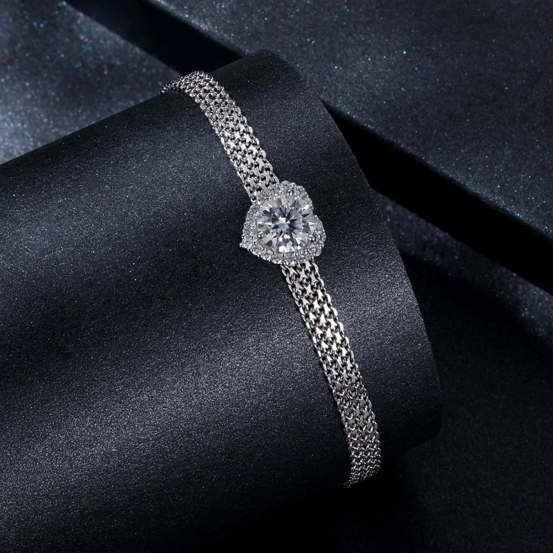 (imagem para) Bracelete Trançado de Coração de Moissanita Estilo PANDORA (com um certificado) - Visualizar 2