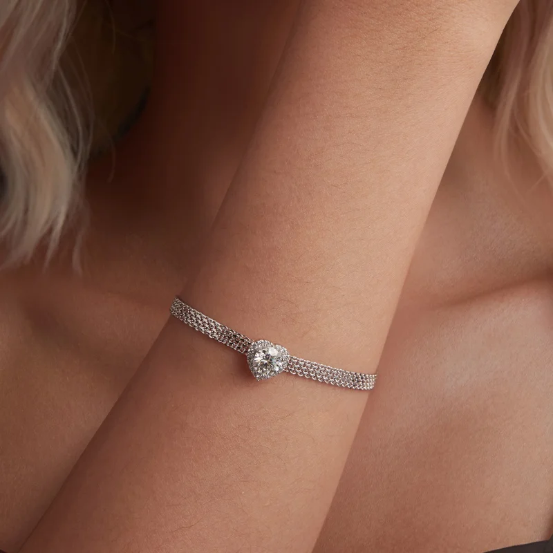 (imagem para) Bracelete Trançado de Coração de Moissanita Estilo PANDORA (com um certificado) - Visualizar 4