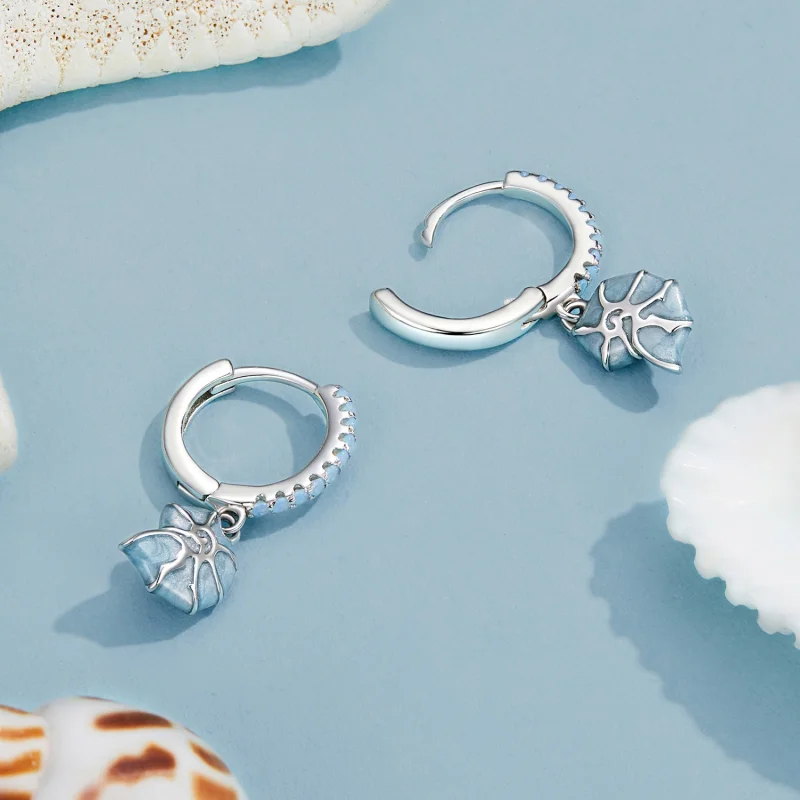 (imagem para) Brincos de concha azul estilo PANDORA - BSE1012 - Visualizar 4