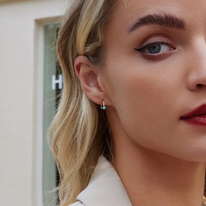 (imagem para) Brincos de Gancho Verde Estilo PANDORA - BSE1029 - Visualizar 7