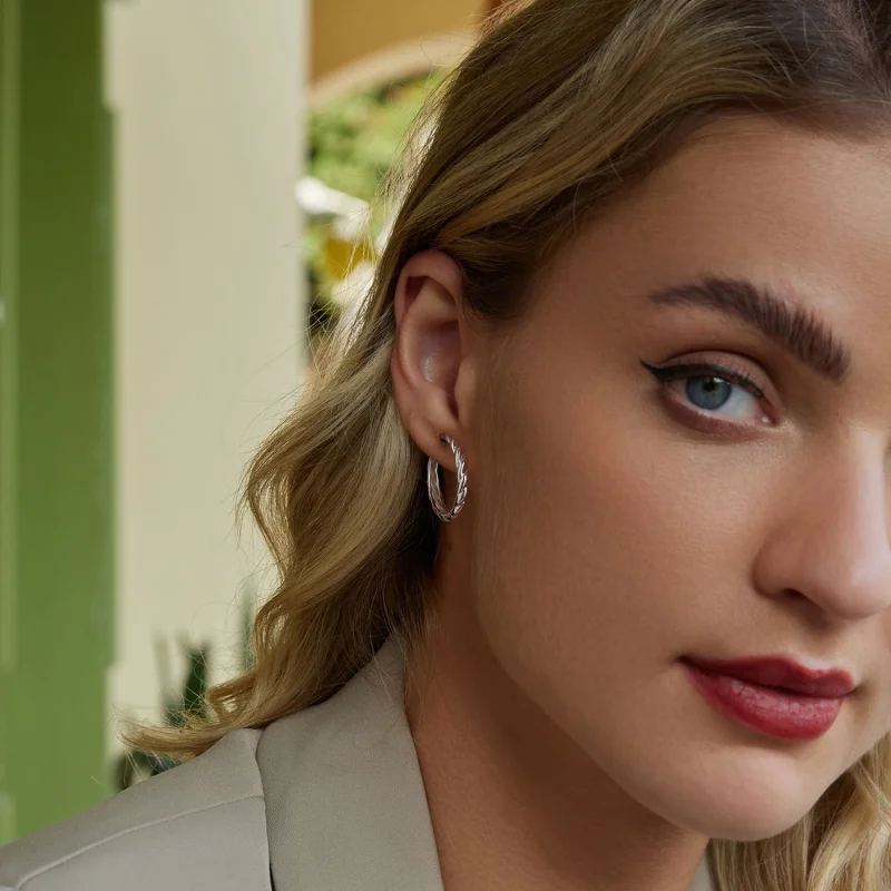 (imagem para) Brincos de torção metálica estilo PANDORA - BSE1024-L - Visualizar 7