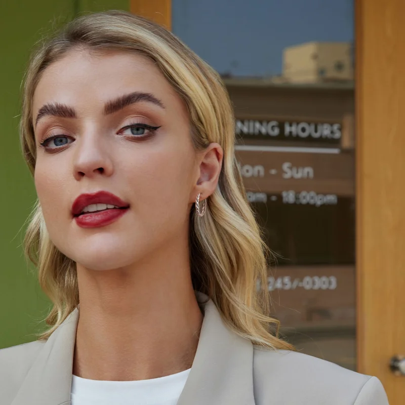 (imagem para) Brincos de torção metálica estilo PANDORA - BSE1024-L - Visualizar 8