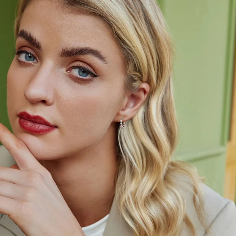 (imagem para) Brincos de torção metálica estilo PANDORA - BSE1024-S - Visualizar 8