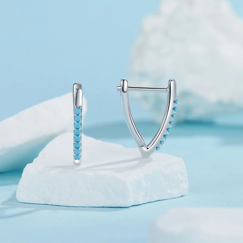 (imagem para) Brincos de turquesa em formato V estilo PANDORA - BSE1020 - Visualizar 2