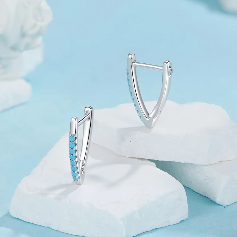 (imagem para) Brincos de turquesa em formato V estilo PANDORA - BSE1020 - Visualizar 3