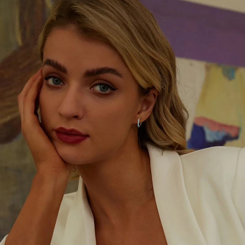 (imagem para) Brincos de turquesa em formato V estilo PANDORA - BSE1020 - Visualizar 7