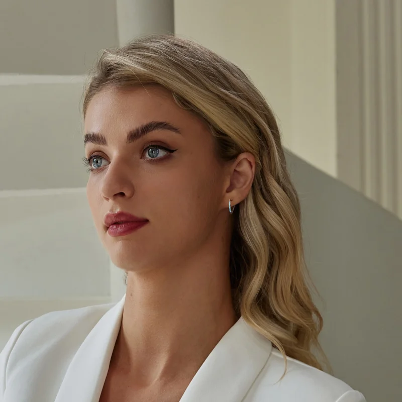 (imagem para) Brincos de turquesa em formato V estilo PANDORA - BSE1020 - Visualizar 8