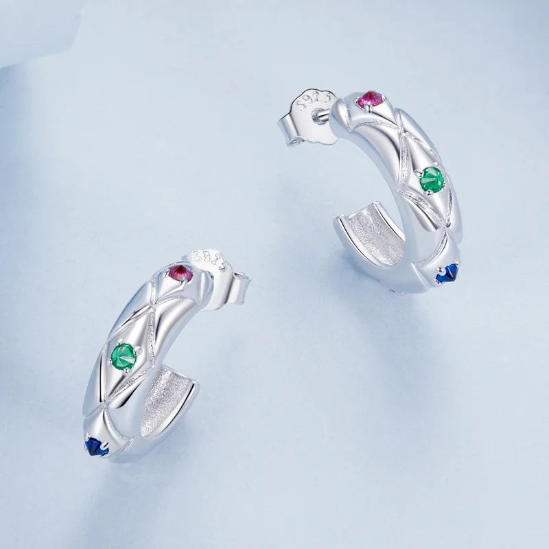 (imagem para) Brincos estilo PANDORA com padrão diamante vintage - BSE1032 - Visualizar 3