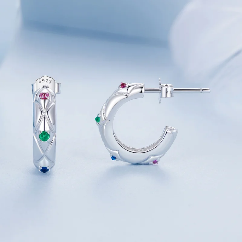 (imagem para) Brincos estilo PANDORA com padrão diamante vintage - BSE1032 - Visualizar 4