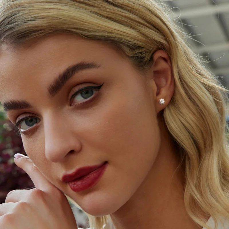 (imagem para) Brincos Hemisfério Moissanite Estilo PANDORA (com um certificado) - MSE057 - Visualizar 7