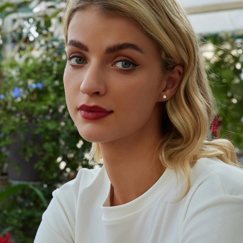 (imagem para) Brincos Hemisfério Moissanite Estilo PANDORA (com um certificado) - MSE057 - Visualizar 8