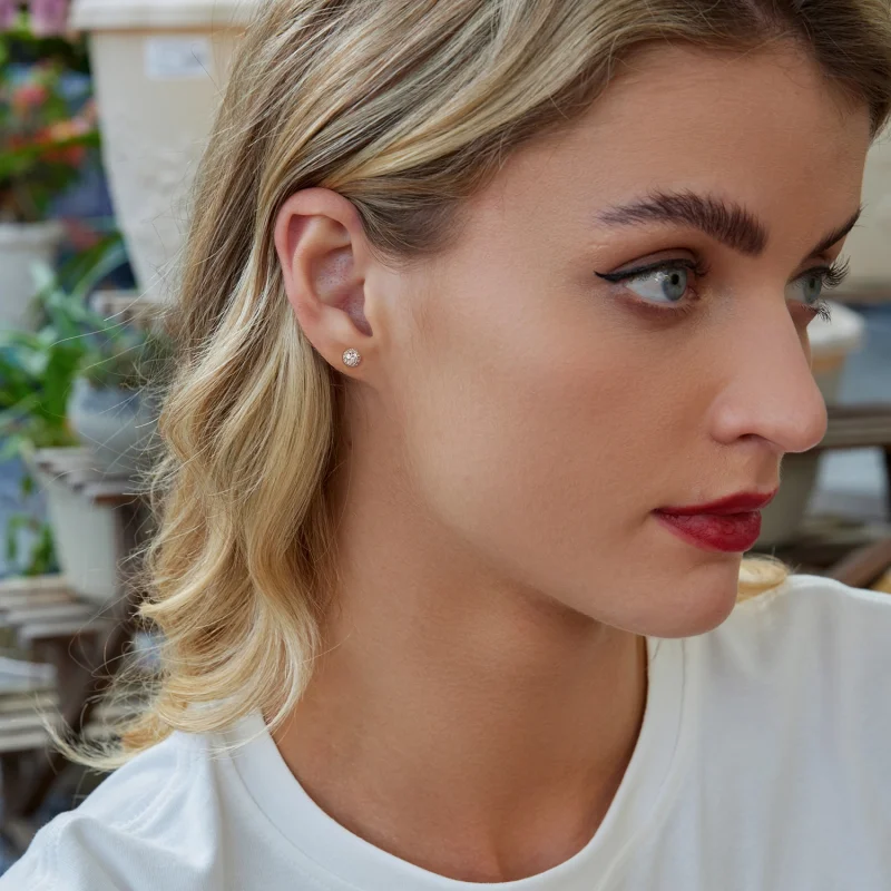 (imagem para) Brincos Hemisfério Moissanite Estilo PANDORA (com um certificado) - MSE057 - Visualizar 9