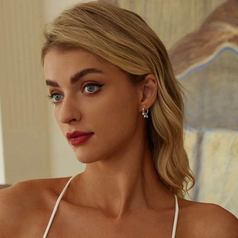 (imagem para) Brincos Turquesa Estilo PANDORA - BSE1019 - Visualizar 7