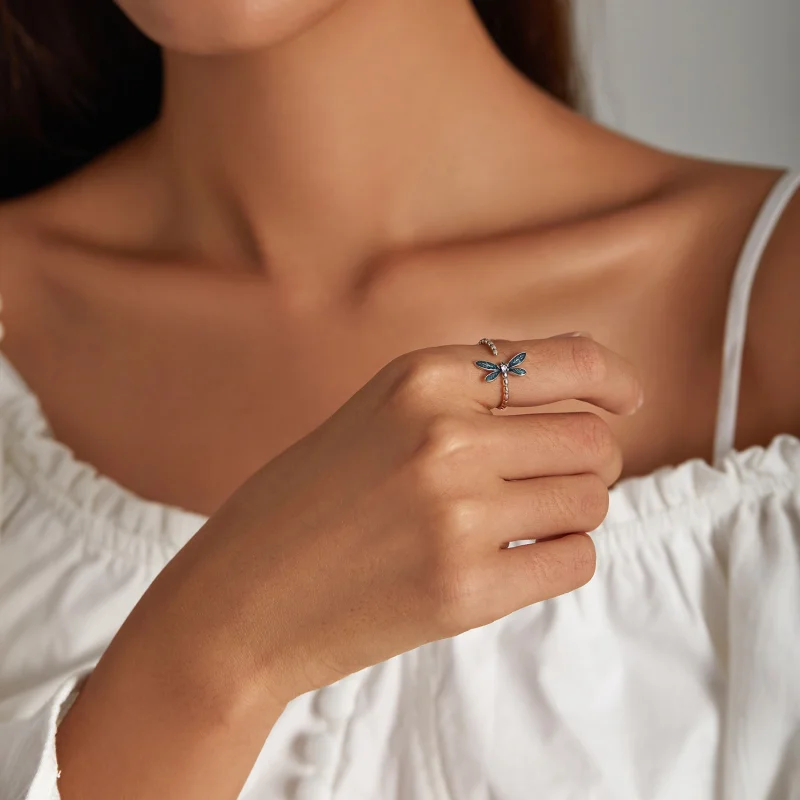 (imagem para) Anel Aberto de Libélula Estilo PANDORA Deslumbrante - BSR216 - Visualizar 6