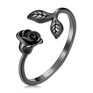 (imagem para) Anel Aberto Rosa Negra Estilo PANDORA - BSR239