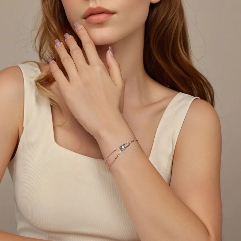 (imagem para) Bracelete de Água-Marinha Natural Estilo PANDORA - BSB191 - Visualizar 7