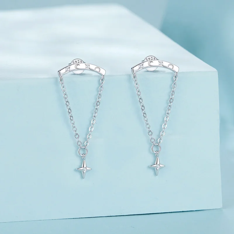 (imagem para) Brincos com Franjas Estilo PANDORA Estrelado - SCE1767 - Visualizar 2