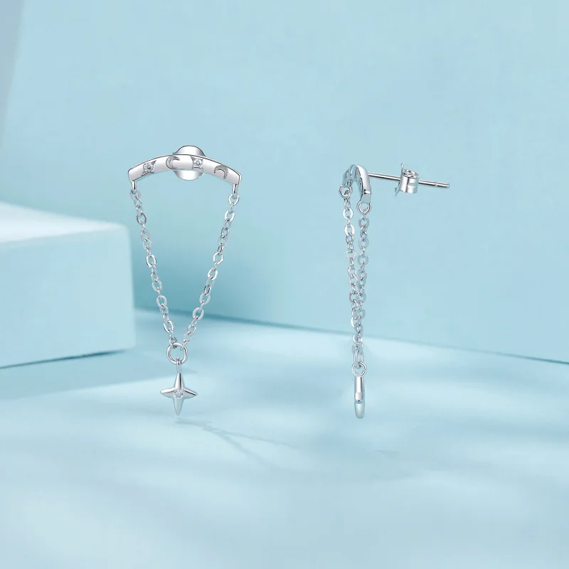 (imagem para) Brincos com Franjas Estilo PANDORA Estrelado - SCE1767 - Visualizar 3