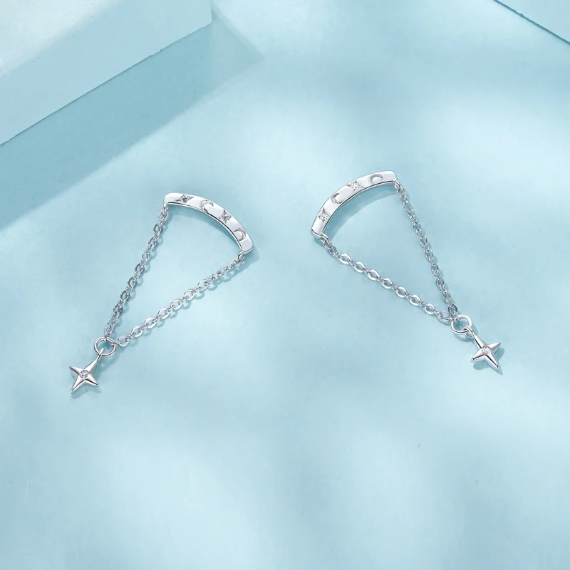 (imagem para) Brincos com Franjas Estilo PANDORA Estrelado - SCE1767 - Visualizar 4