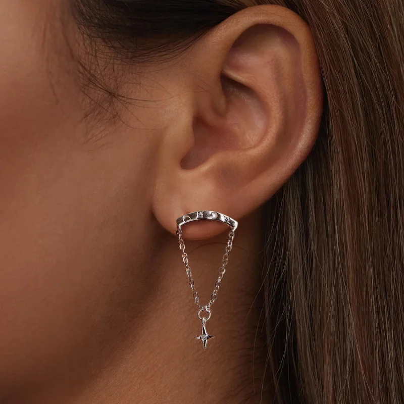 (imagem para) Brincos com Franjas Estilo PANDORA Estrelado - SCE1767 - Visualizar 6