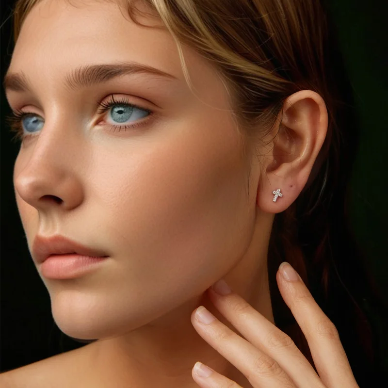 (imagem para) Brincos cruz estilo PANDORA (um certificado) - MSE070 - Visualizar 8