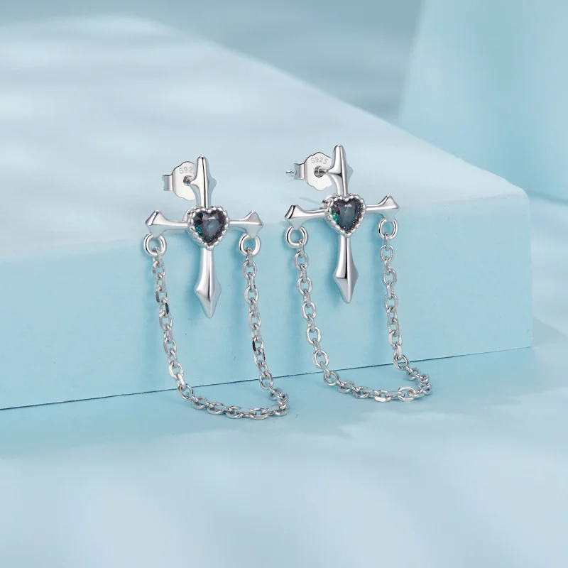 (imagem para) Brincos de corrente estilo PANDORA cruz - SCE1808 - Visualizar 2