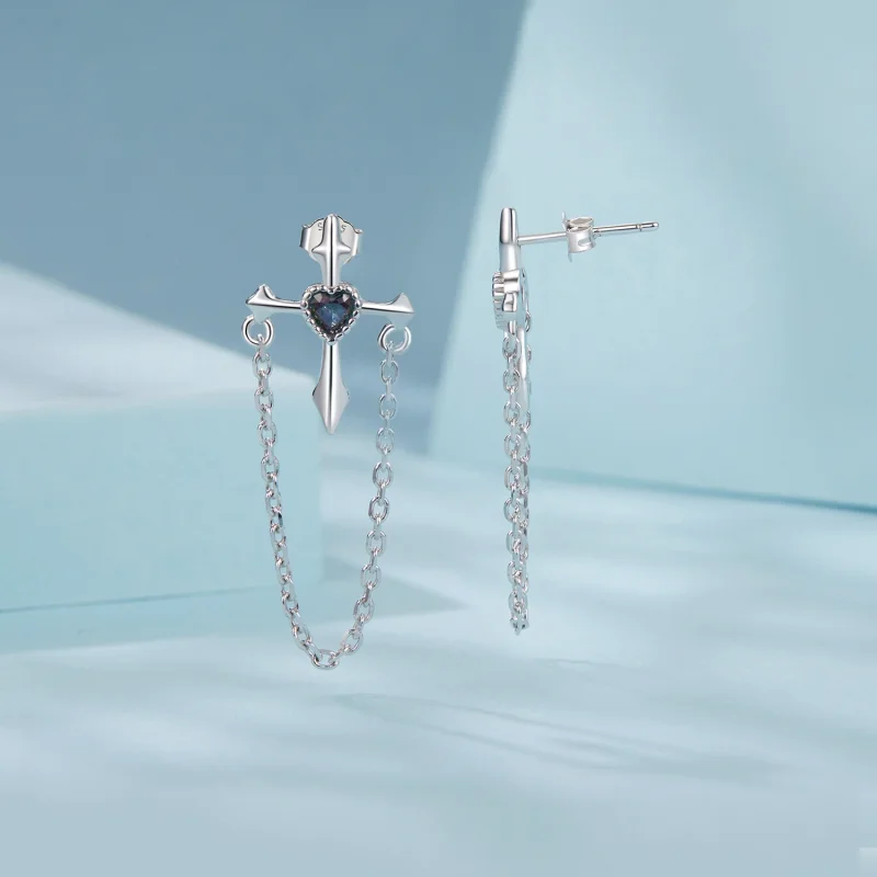(imagem para) Brincos de corrente estilo PANDORA cruz - SCE1808 - Visualizar 3