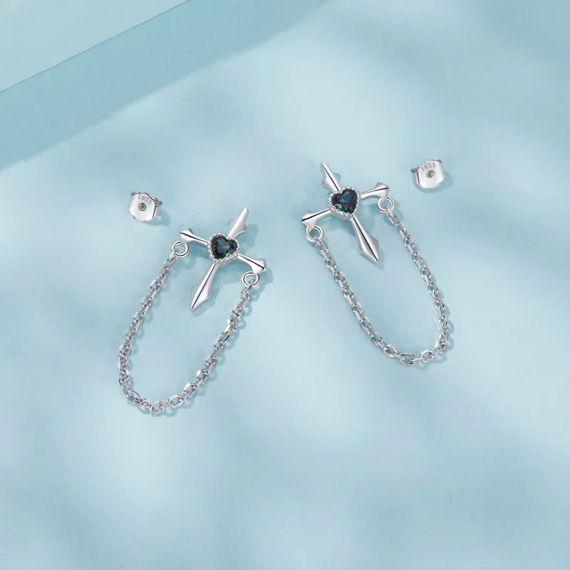 (imagem para) Brincos de corrente estilo PANDORA cruz - SCE1808 - Visualizar 4