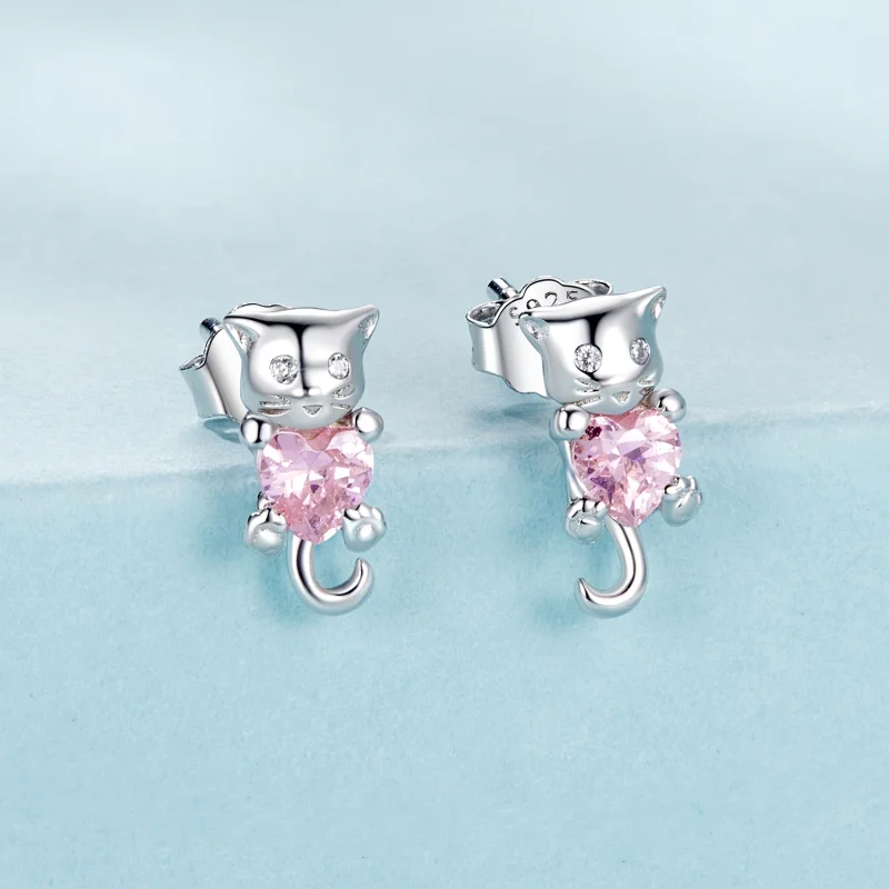 (imagem para) Brincos de Orelha de Gato com Coração Estilo PANDORA - SCE1773 - Visualizar 2