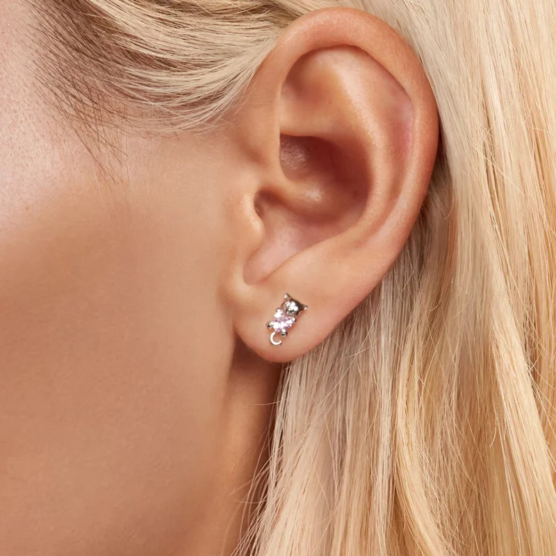 (imagem para) Brincos de Orelha de Gato com Coração Estilo PANDORA - SCE1773 - Visualizar 5