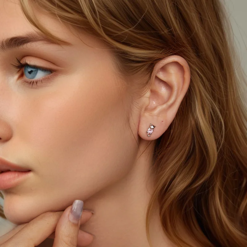 (imagem para) Brincos de Orelha de Gato com Coração Estilo PANDORA - SCE1773 - Visualizar 7