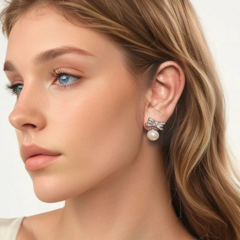 (imagem para) Brincos de Pérola com Laço Estilo PANDORA - YIE247 - Visualizar 8